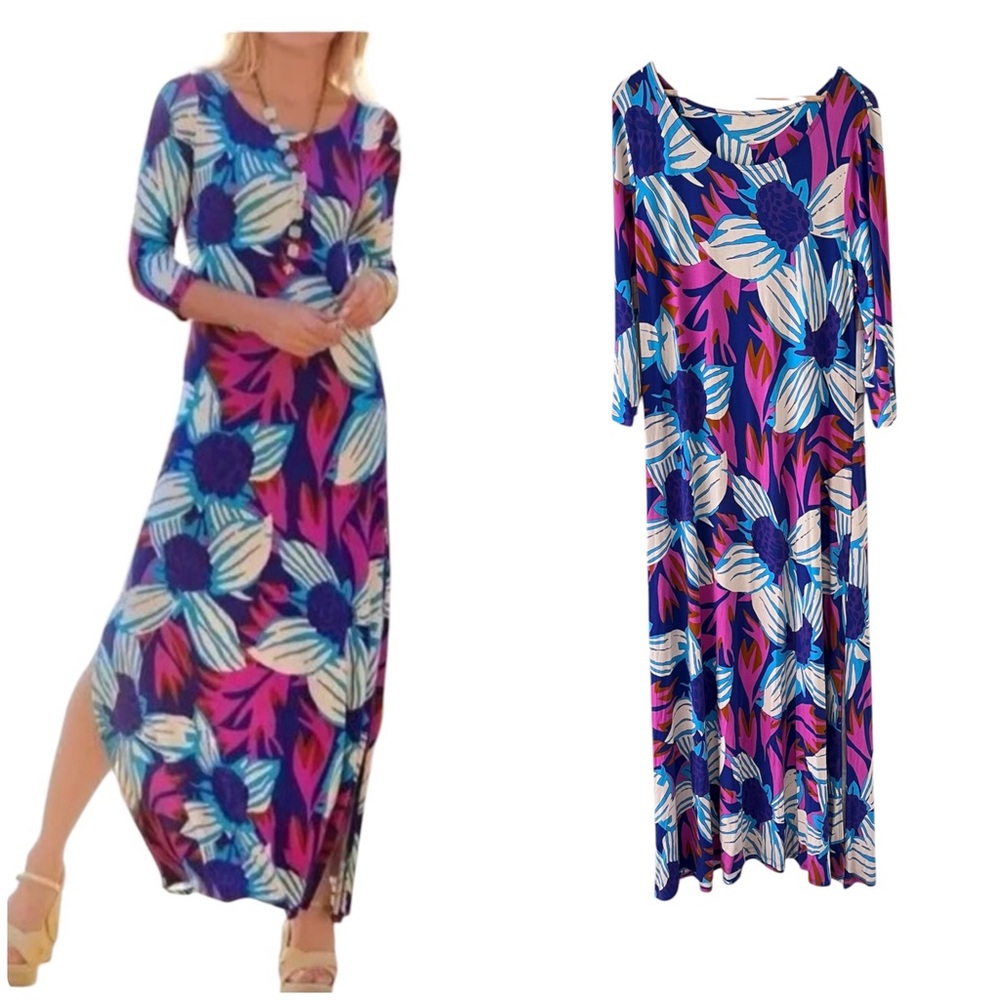Soft Surroundings Blue Purple Pink Serena Jersey Maxi Dress XL 18
